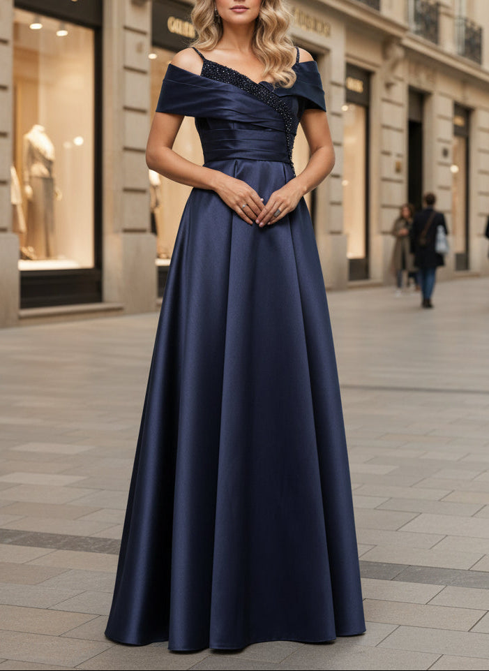 Satin Taupe Straps A-Line Mother Of The Bride Dress