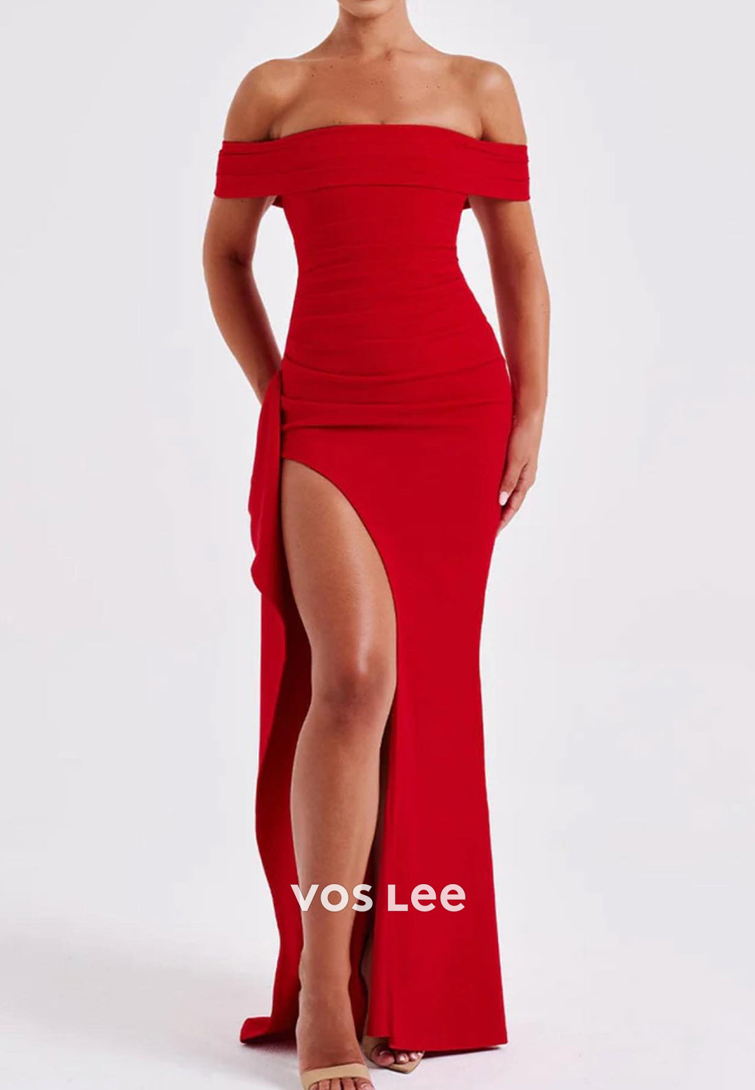 Sexy & Hot Off the Shoulder Pleated Floor-Length Mermaid Evening Dresses with High Split