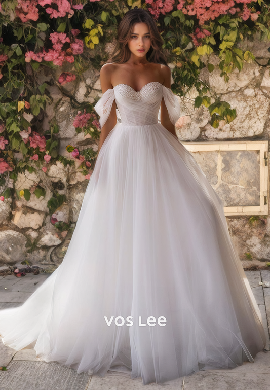 A-Line Sweetheart Tulle Wedding Dress/Beach Wedding Dress