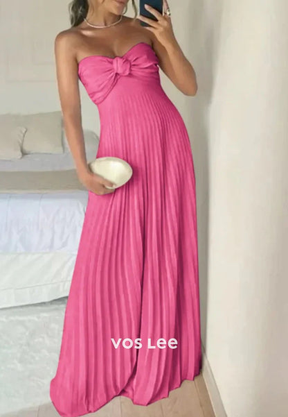Sexy & Hot A-Line Strapless Ruched Sweetheart Pleated Floor-Length Prom Dresses