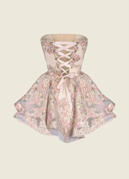 Princess A Line Strapless Pink Short Homecoming Dress with Lace Bowknot