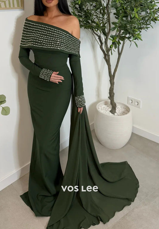Classic & Timeless Long Sleeve One Shoulder Floor-Length Mermaid Evening Dresses