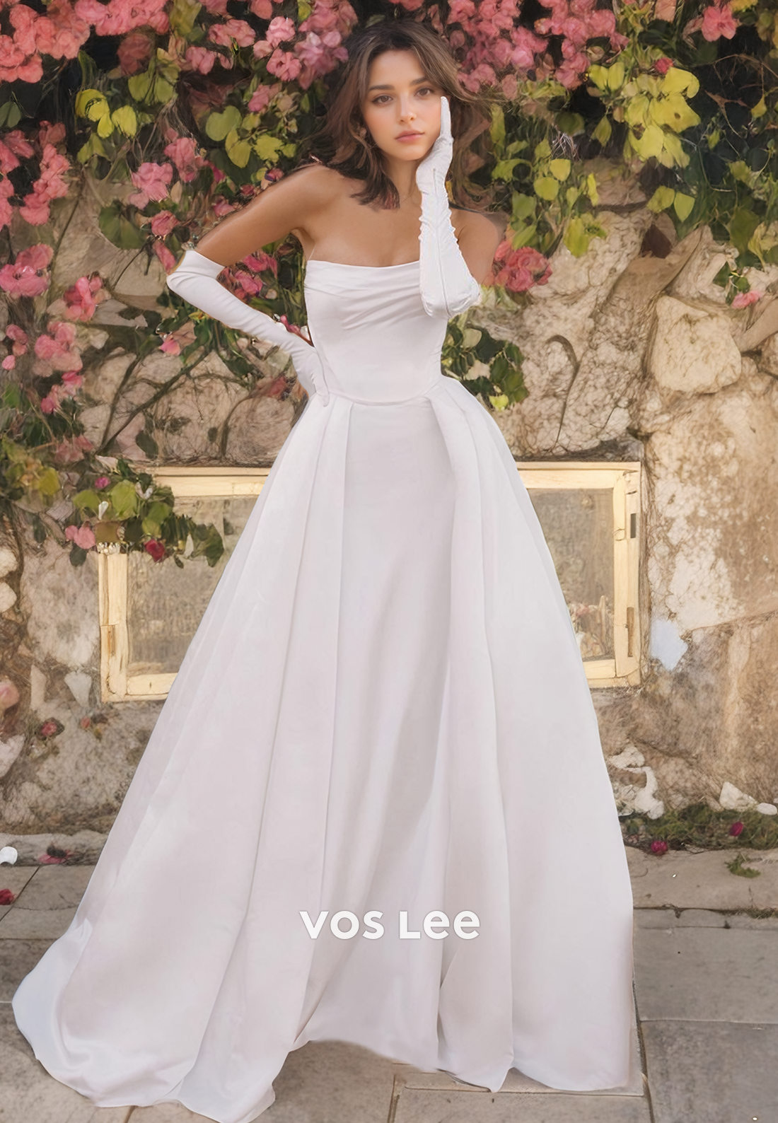 A-Line Strapless Satin Wedding Dress