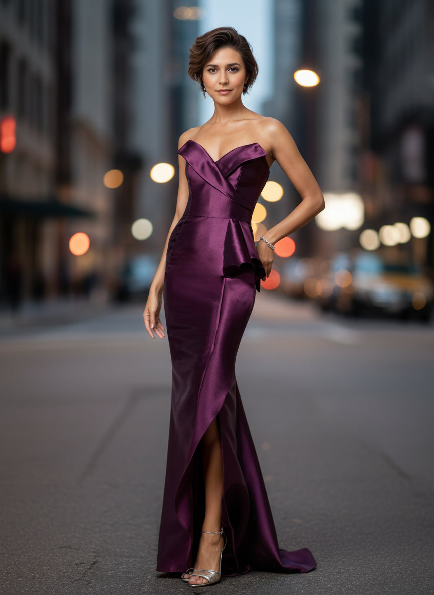 Sweetheart Strapless Illusion Side Grape Sweep/Brush Train Mother Of The Bride Dress with Split