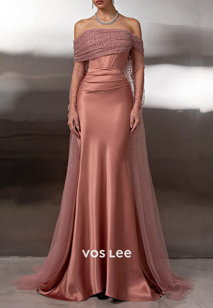 Chic & Modern Off the Shoulder Long Sleeve Sequins Mermaid Prom Dresses