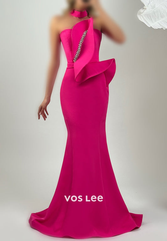 Strapless Sweetheart Rhinestone Pleated Trumpet/Mermaid Prom Dresses with Sweep Train
