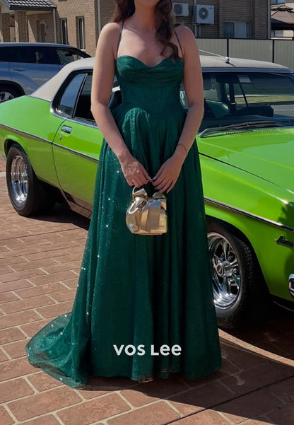 Sexy Green Sleeveless Spaghetti Straps A Line Prom Dress