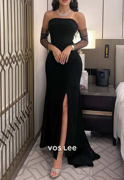 Sexy & Hot Strapless Floor-Length Mermaid Evening Dresses with High Split