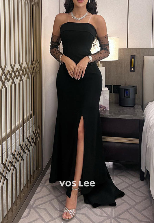 Sexy & Hot Strapless Floor-Length Mermaid Evening Dresses with High Split
