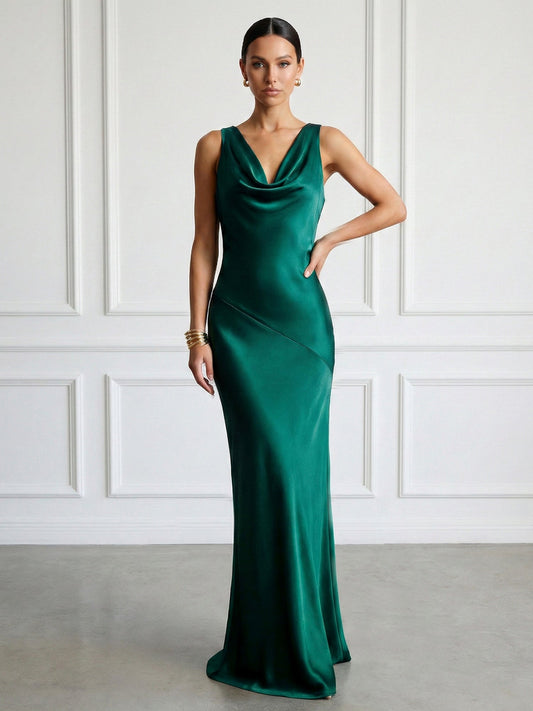 Peacock Blue V Neck Mermaid Maxi Dress Prom Dress