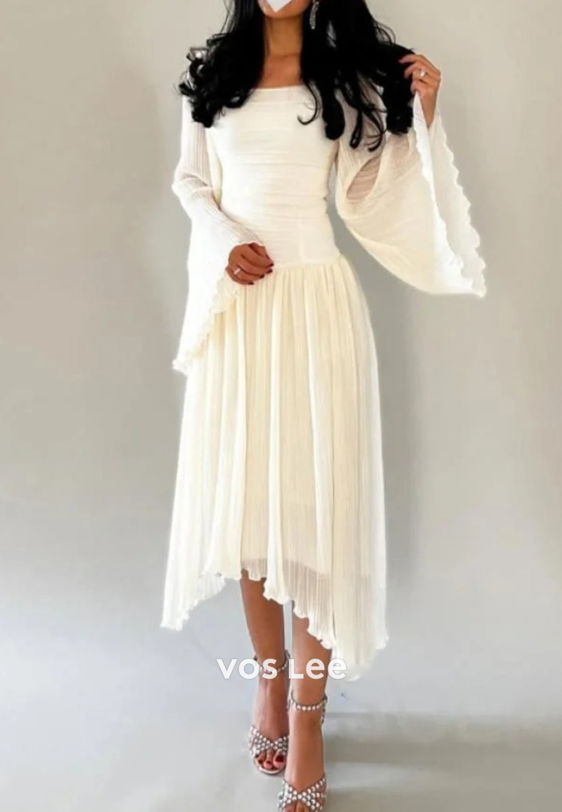 Simple & Casual A-Line Bell Sleeves  Knee-Length Evening Dresses Formal Dresses