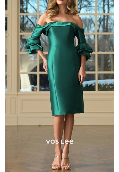Short Sleeve Off the Shoulder Tea-Length Sheath Mother of Bride Dresses
