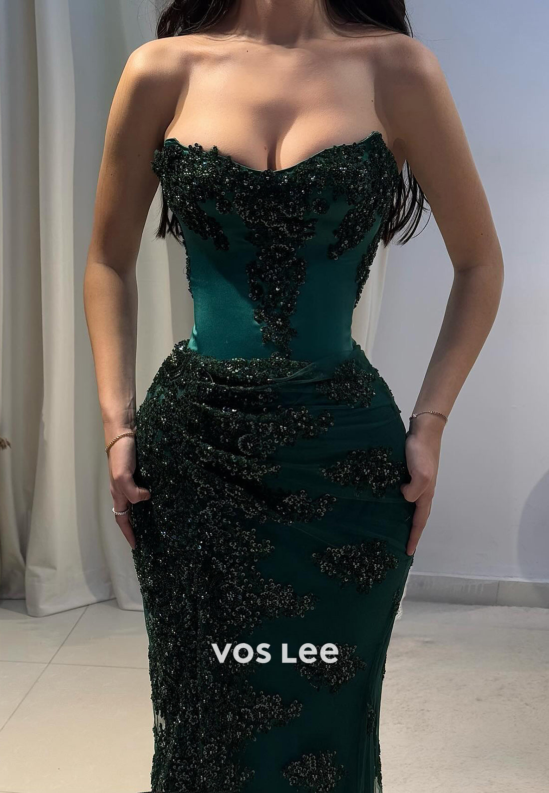 Elegant & Luxurious Strapless Fully Sequined Beaded Pleated Mermaid Evening Dresses