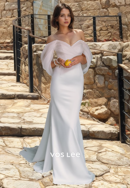 Trumpet/Mermaid V-neck Off-shoulder Organza Wedding Dress