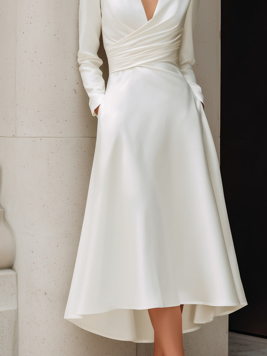 Elegant Wrap V-Neck Midi Dress