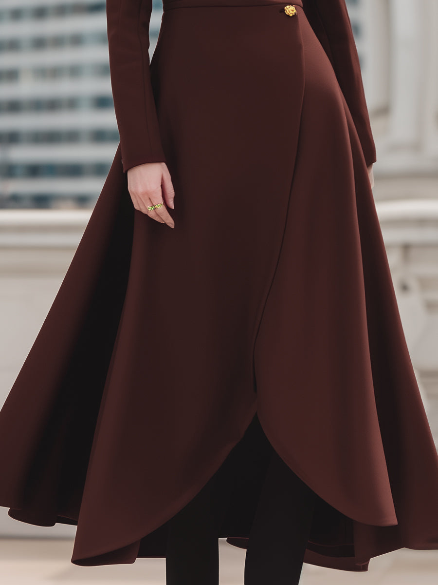 Vintage-Inspired Long Sleeve Structured Midi Dress