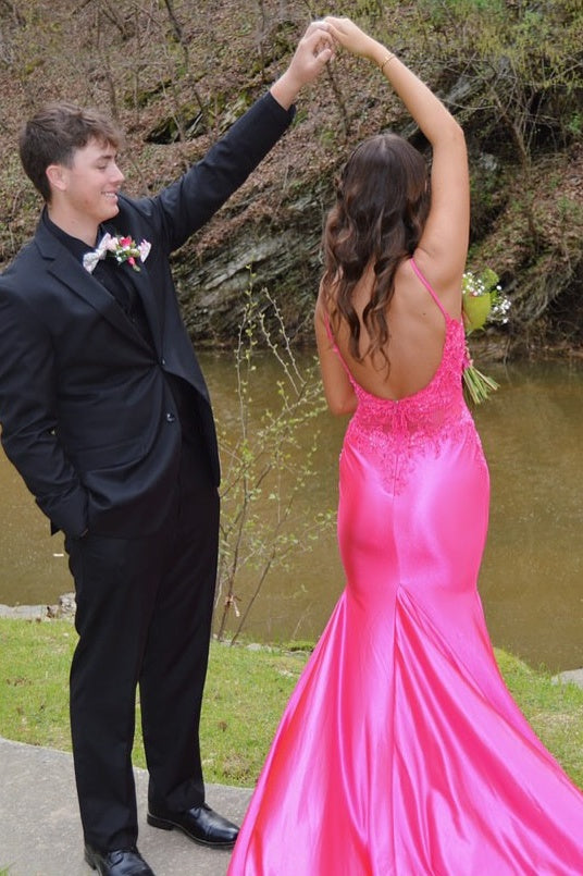 Spaghetti Straps Light Blue Appliques Mermaid Formal Dress