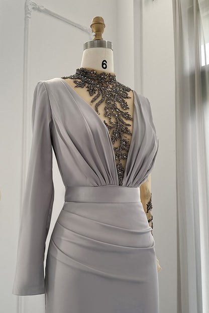 Mermaid Evening Dress Long Sleeves Floor Length With Appliques