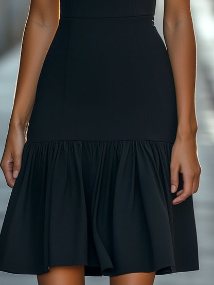 Elegant Black Ruffle Hem Dress  Wedding Guest Dresses