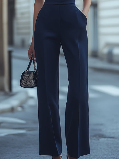 Sophisticated Navy Halter Neck Wide-Leg Jumpsuit