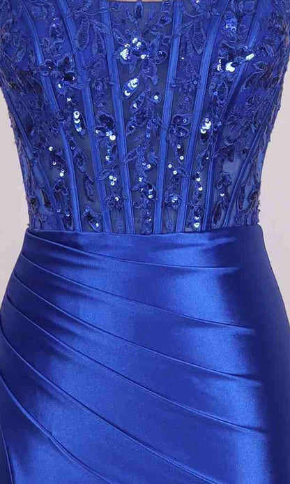 Sequin Lace Embroidered Corset Bodice Long Prom Dress