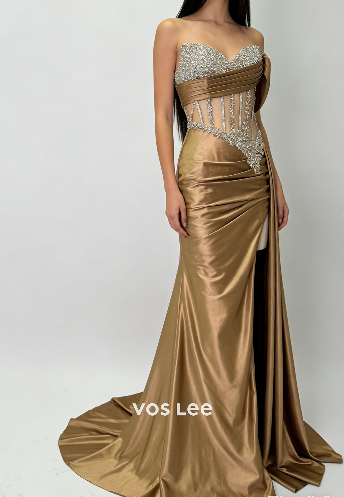 Sweetheart Sleeveless Prom Dress Mermaid Slit With Crystals Corset