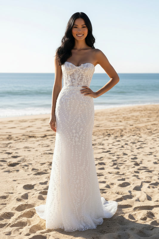 Sweetheart Neck 3D Floral Lace Mermaid Wedding Dress with Chapel Train