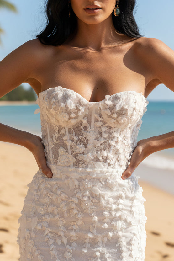 Sweetheart Neck 3D Floral Lace Mermaid Wedding Dress with Chapel Train