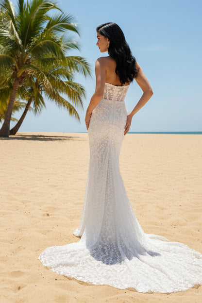 Sweetheart Neck 3D Floral Lace Mermaid Wedding Dress with Chapel Train