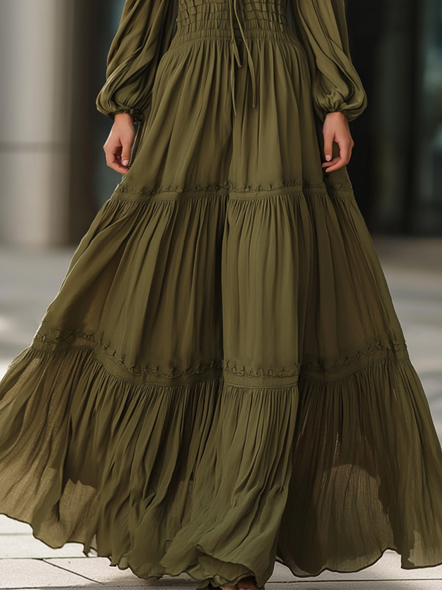Cotton-Linen Maxi Dress With Shirred Waist And Flowing Tiers