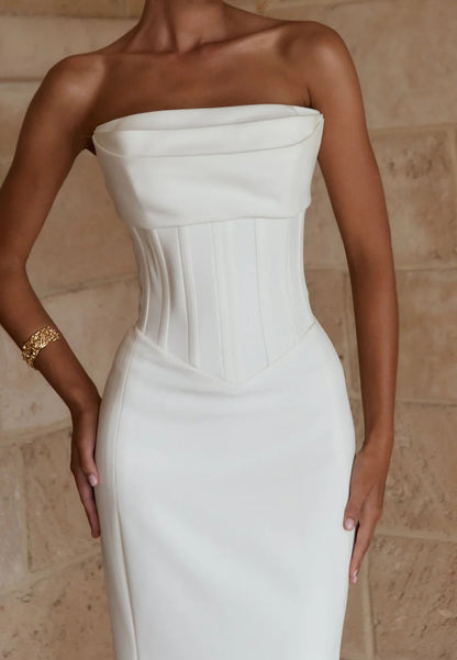 Minimalist Strapless Satin Bridal Gown | Fit-and-Flare Wedding Dress for Modern Brides