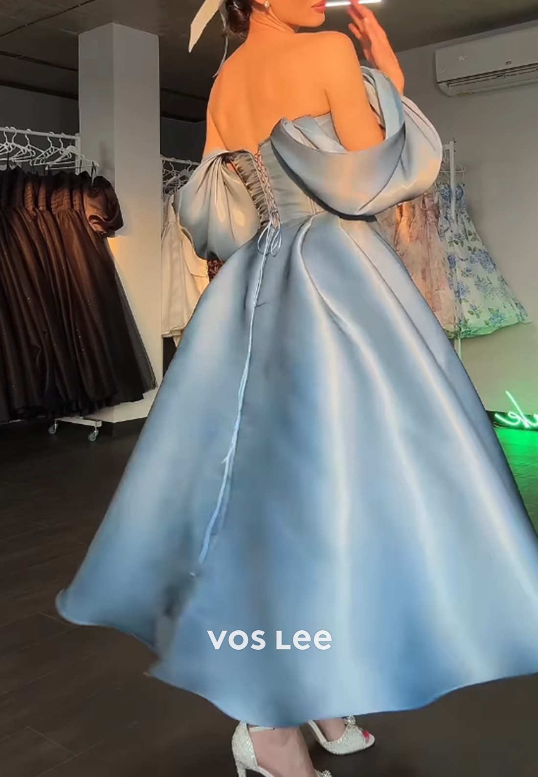 Cute Dreamy Off the Shoulder Pleat Ball Gown Tea- Length Prom Dress