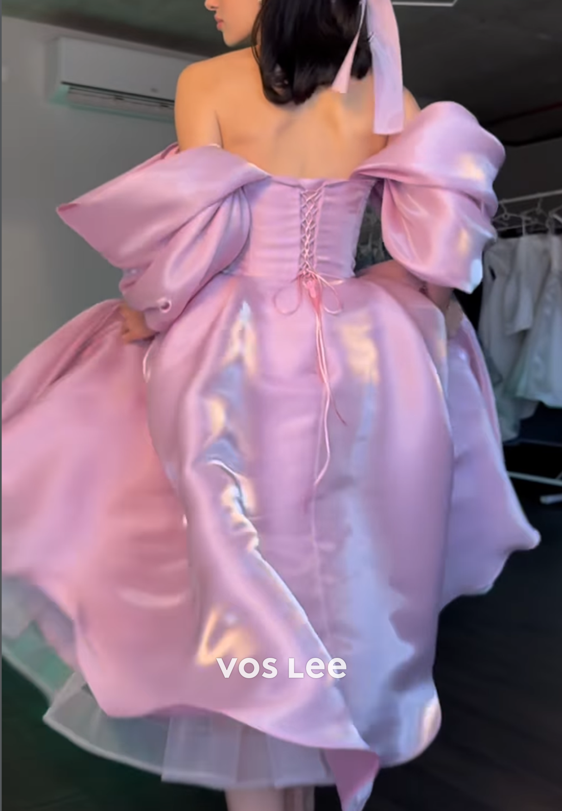 Cute Dreamy Off the Shoulder Pleat Ball Gown Tea- Length Prom Dress