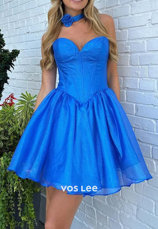 A-Line Strapless Sweetheart Pleated Homecoming Dresses