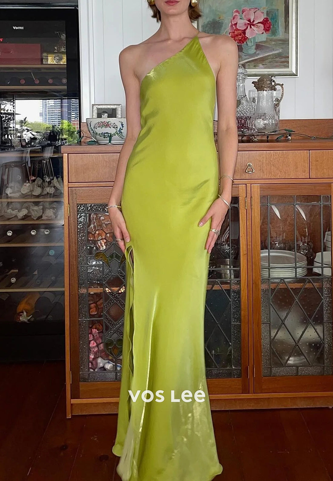 Simple & Classic One Shoulder Floor-Length Sheath Prom Dresses with Side Split