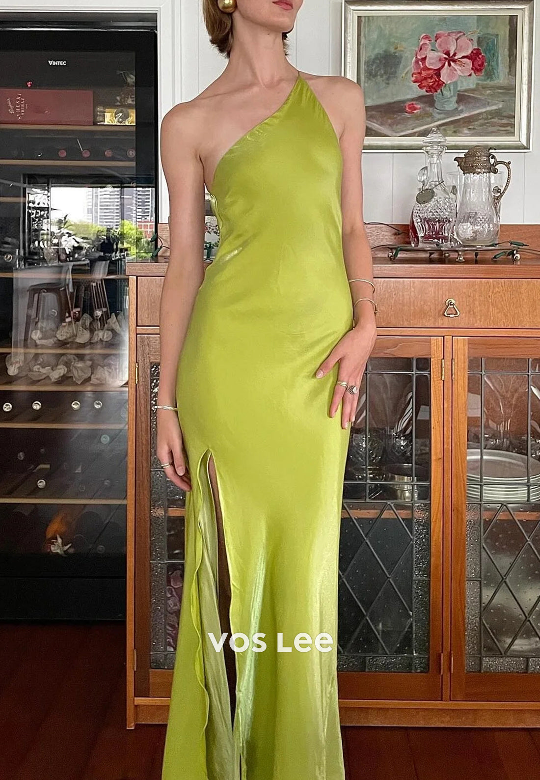 Simple & Classic One Shoulder Floor-Length Sheath Prom Dresses with Side Split