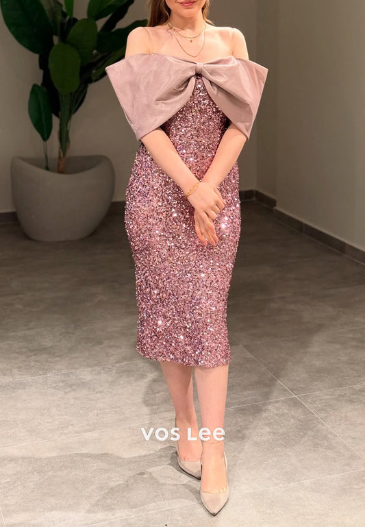 Bowknot Off the Shoulder Fully Sequined Mermaid Evening Dresses
