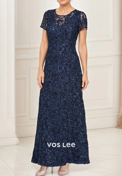 A-Line Short Sleeve Floral Embellished Pleated Ankle-Length Mother of Bride Dresses