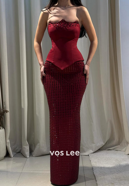 Simple & Casual Two-Piece Strapless Petite Floor-Length Mermaid Evening Dresses