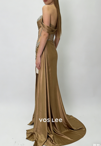 Sweetheart Sleeveless Prom Dress Mermaid Slit With Crystals Corset