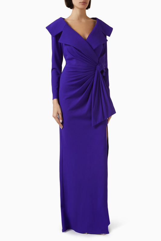 Regency Long Sleeve V Neck Floor-Length Sheath Mother of Bride Dresses