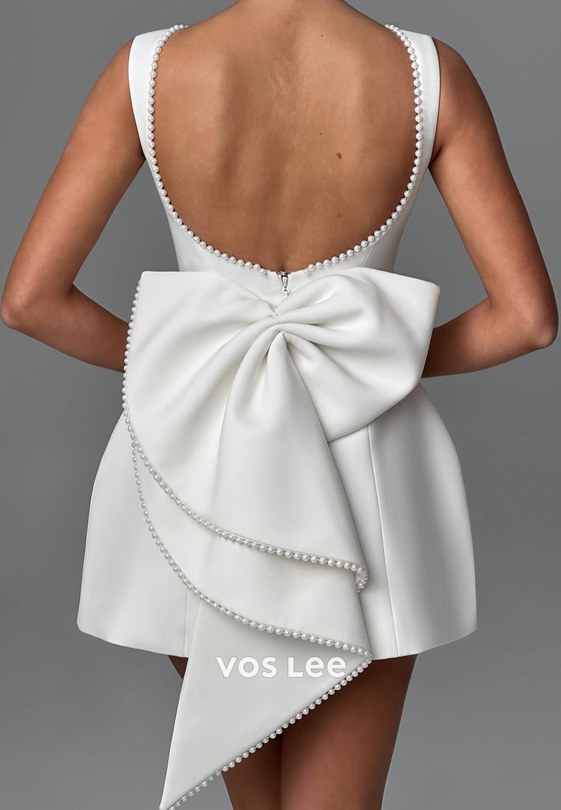 Mini & Short A-Line Scoop Bowknot Pearls Pleated Evening Dresses Party Dresses