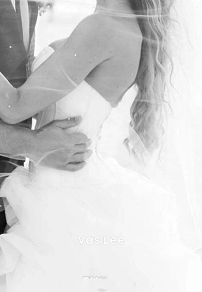 High Low A-Line Strapless Sweetheart Pleated Beach Wedding Dresses with Court Train