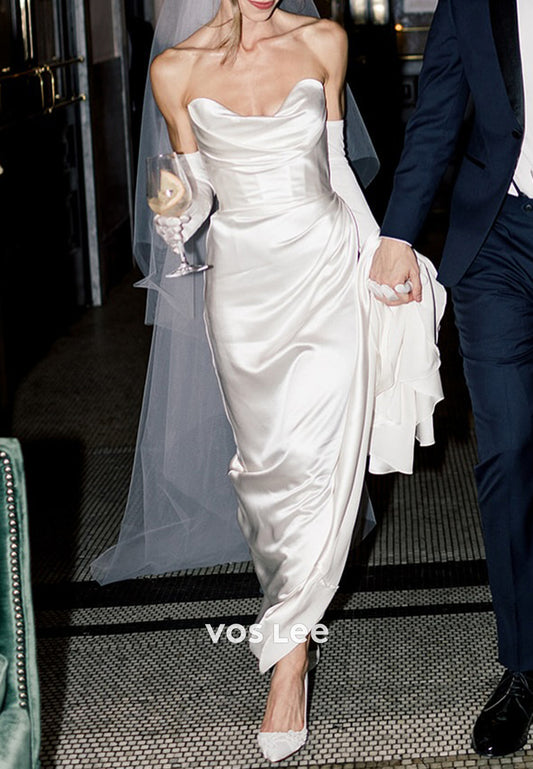 Simple & Sexy  Strapless Scoop Ruched Wedding Dresses with Court Train