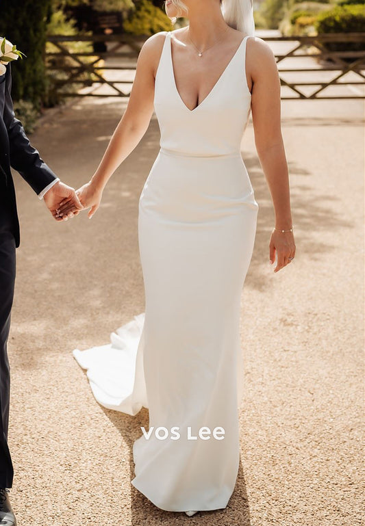 Sexy and Sleek Spaghetti Straps V Neck Mermaid Wedding Dresses