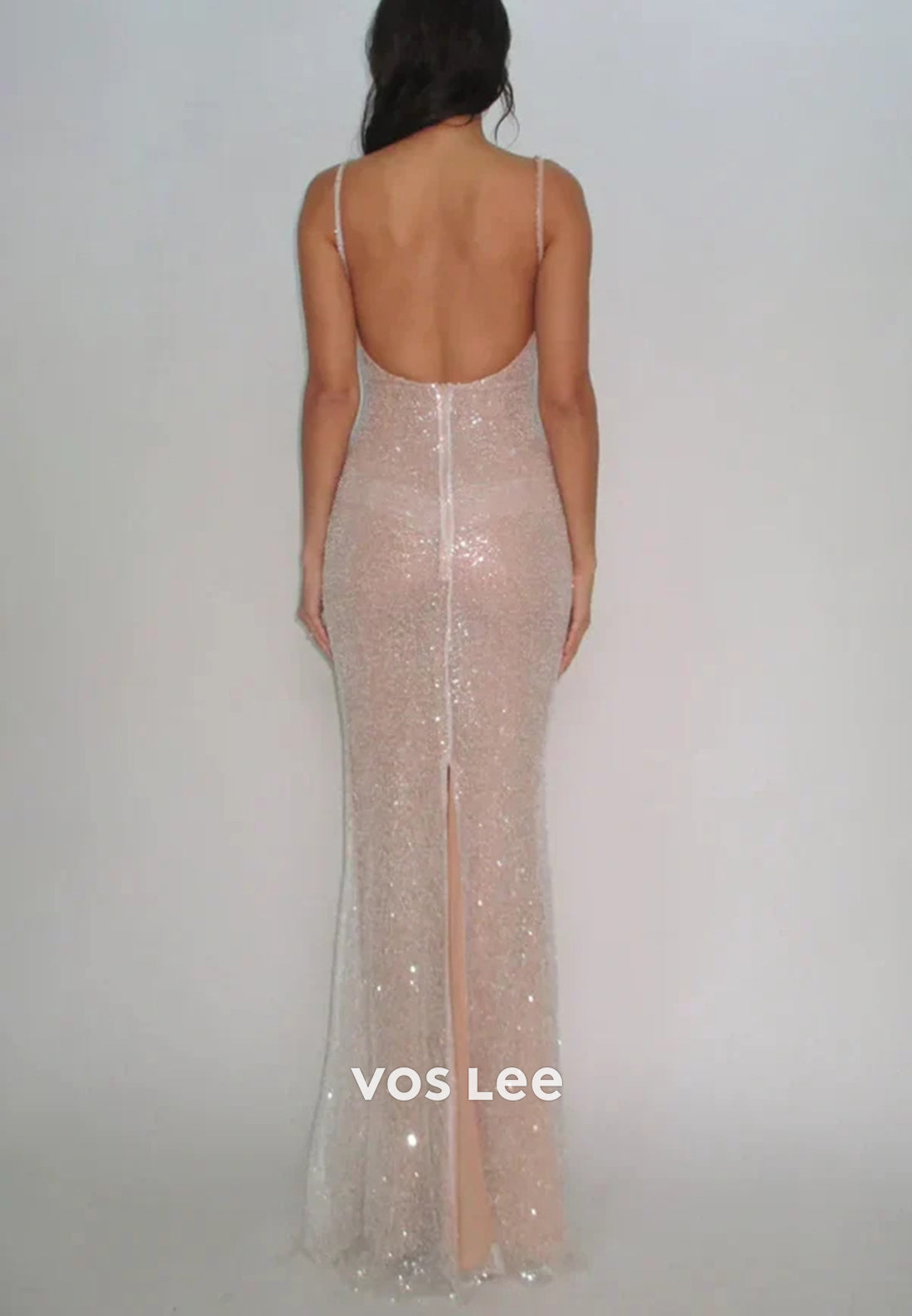 Sexy Spaghetti Straps Scoop Floor-Length Pleated Mermaid Prom Dresses with Split