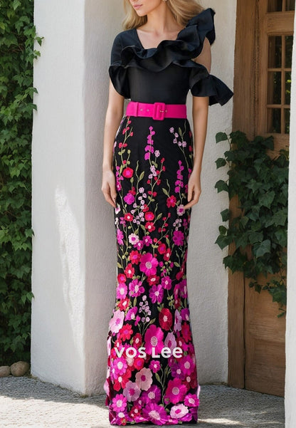 One Shoulder Appliques Floor-Length Mermaid Mother of Bride Dresses Party Dresses