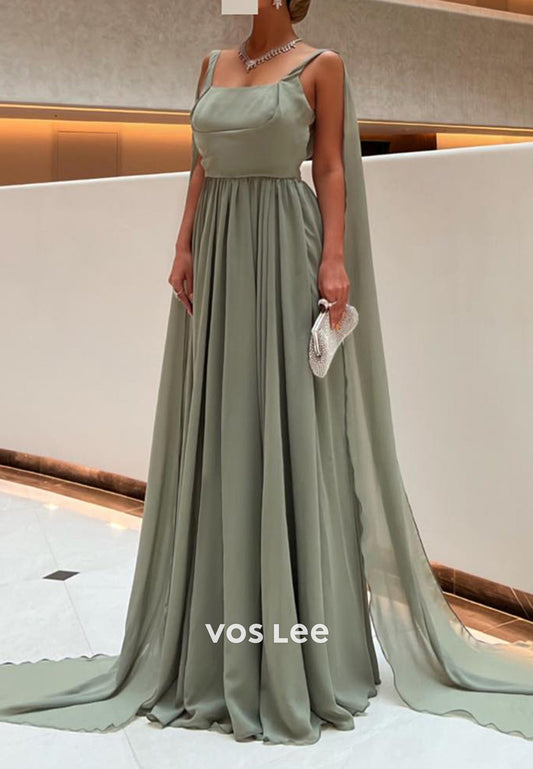 Gorgeous & Charming A-Line Square Floor-Length Pleated Evening Dresses