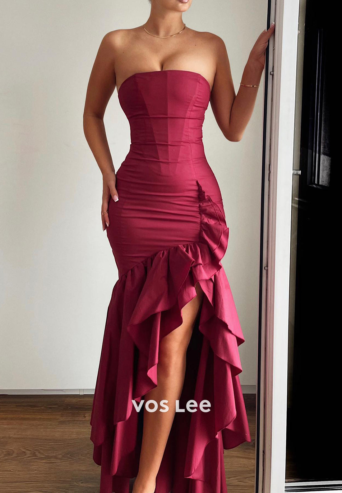 Classic Strapless Pleated Mermaid/Trumpet Floor-Length Evening Dresses with Side Split