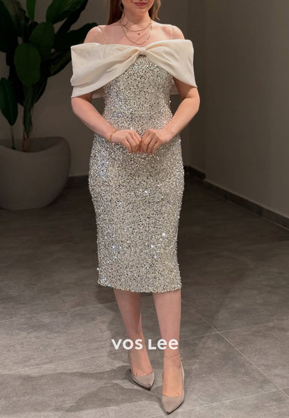 Bowknot Off the Shoulder Fully Sequined Mermaid Evening Dresses